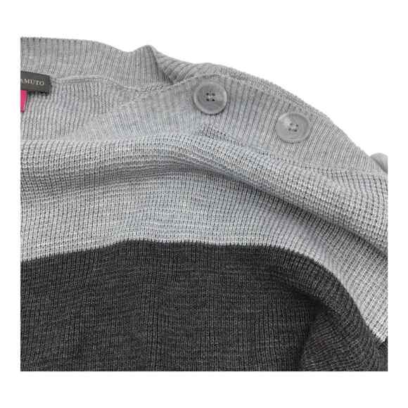 Vince Camuto Women’s Medium Gray Black Stripe Sweater Button Shoulder NWOT - Picture 9 of 15